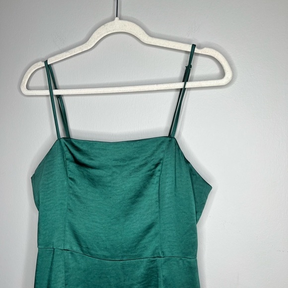 Lulu’s Dreams Come True Emerald Green Satin Ruffled Mini Dress - Picture 6 of 7